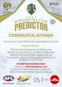 2024 Select AFL Footy Stars - Brownlow Predictor Gold #BPG82 Dion Prestia Back